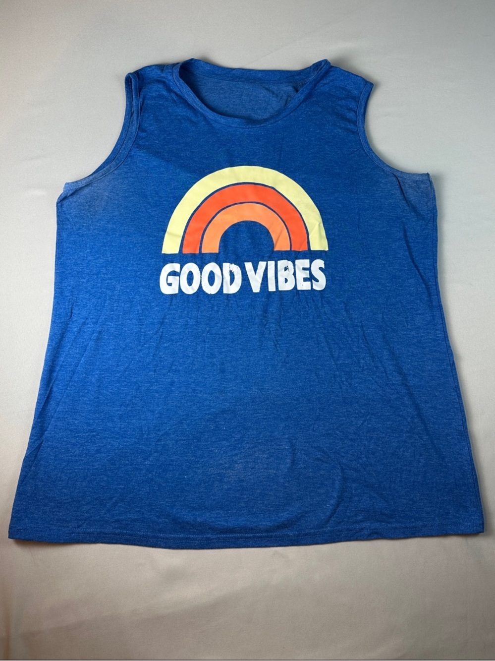 Women’s Blue 'Good Vibes' Graphic Tank Top Sleeveless Crew Neck XL